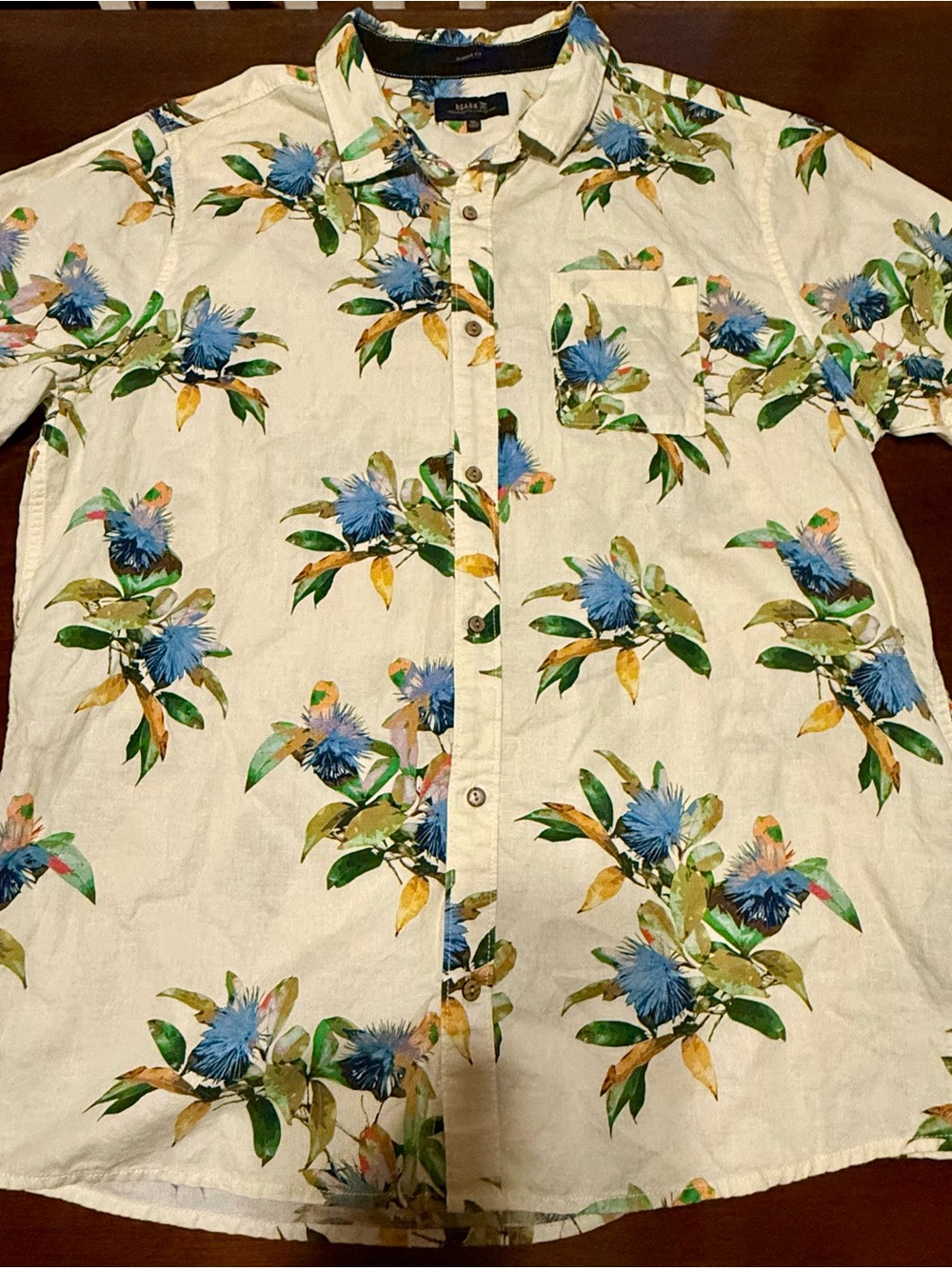 Roark Men's Floral Button-Up Shirt - Blue/Green Floral Print